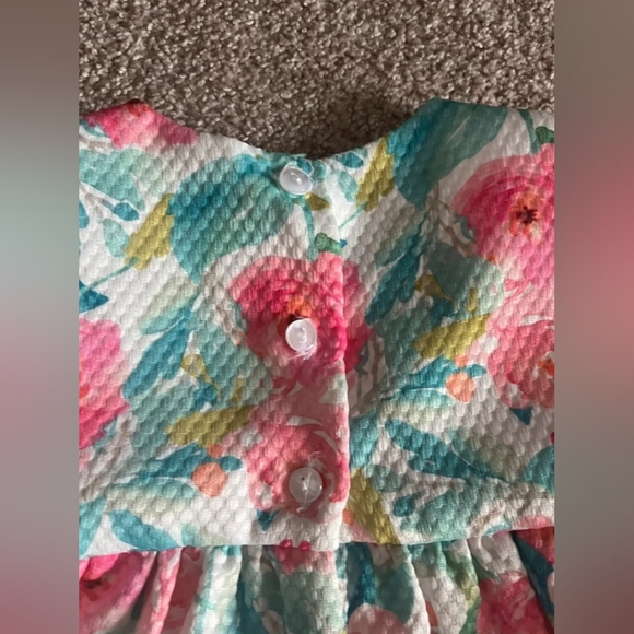 Sleeveless Floral Baby Dress in Aqua and Pink - Picture 2 of 5